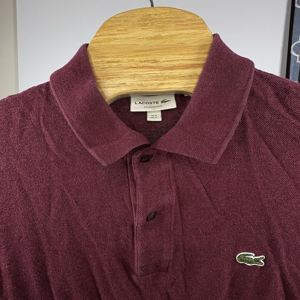 Lacoste Men's Red Short Sleeve Collared Polo Croc Wine Cotton Casual Sz XL‎